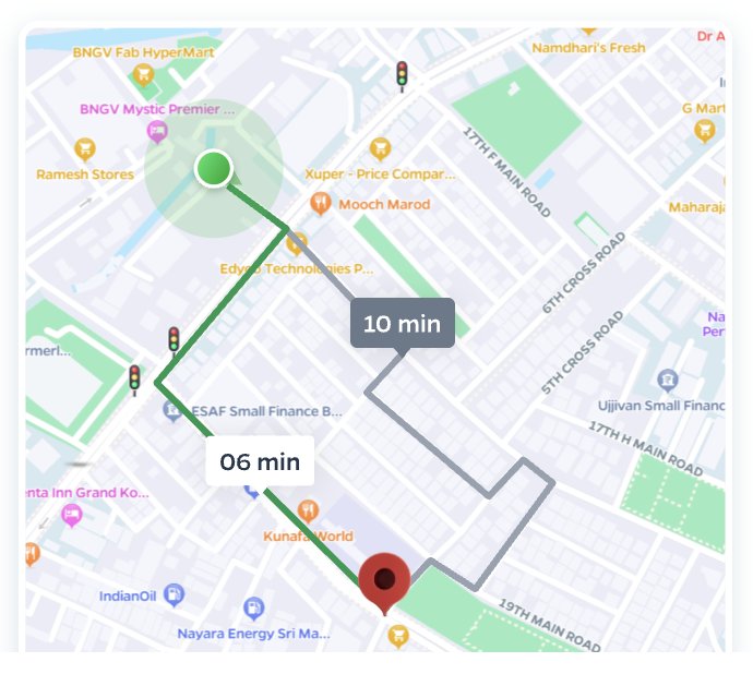Ola Maps route planning screen showing turn-by-turn ETAs